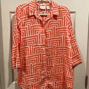Stylish Chico’s Orange and White Geometric Tunic Shirt